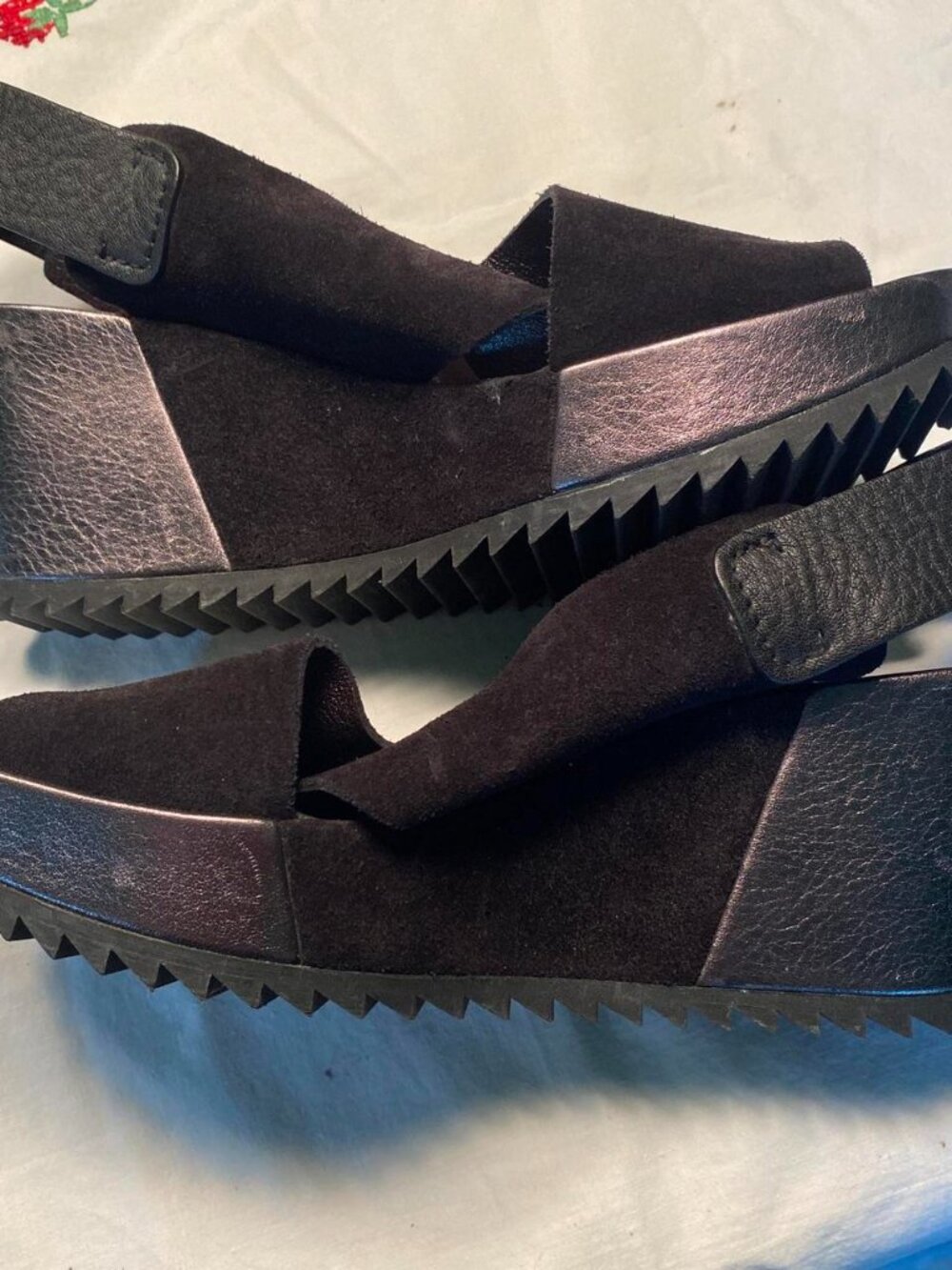 Pedro Garcia Federica Criss-Cross Wedge Sandals Black Castoro Suede Size 38.5 - Picture 4 of 7